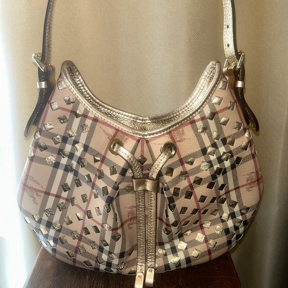 Burberry Handbags - Burberry Bicolor Haymarket Check Cutout Drawstring Hobo Bag